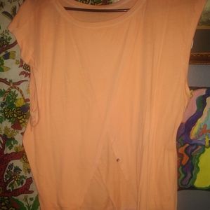 Orange flowy button mid shirt (tag on button side)